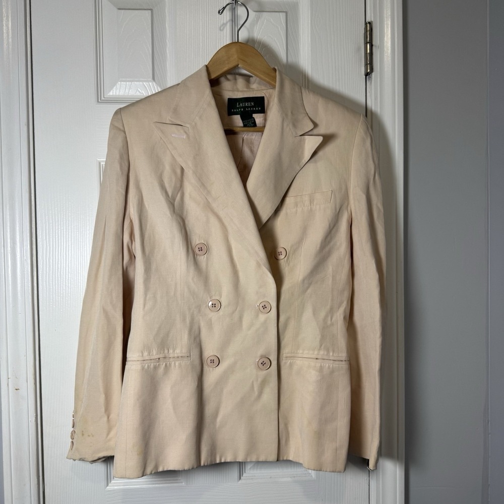 Lauren Ralph Lauren Notch‎ Lapel Double Breasted Silk Linen Pink Blazer Sz 8 LRL